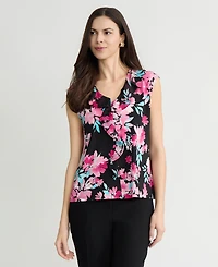 Kasper Women's Printed Ruffle-Trim V-Neck Top