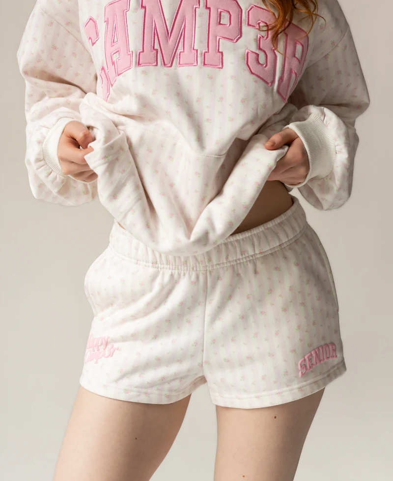 The Happy Camp3r Juniors' Floral Print Logo Hooded Sweatshirt