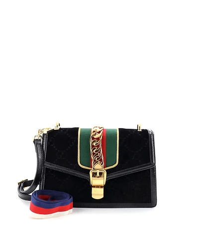 Pre-Owned Gucci Small Sylvie Shoulder Bag Gg Velvet