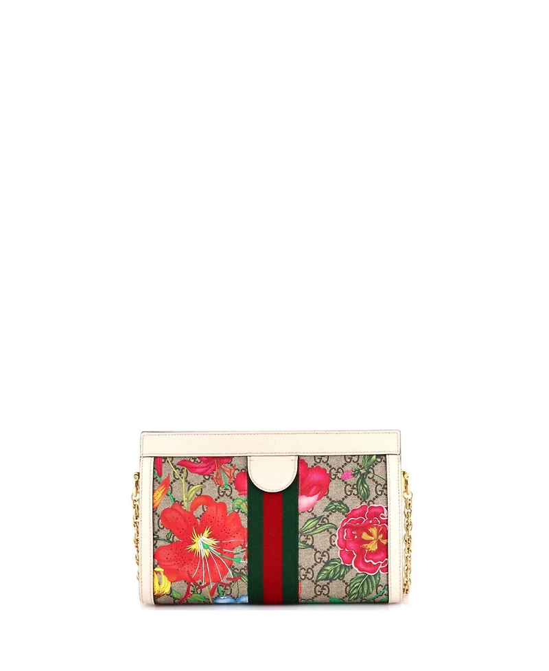 Pre-Owned Gucci Small Ophidia Chain Shoulder Bag Flora Gg Coated Canvas