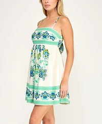 Row A Women's Sleeveless Tie Back Border Printed Dress