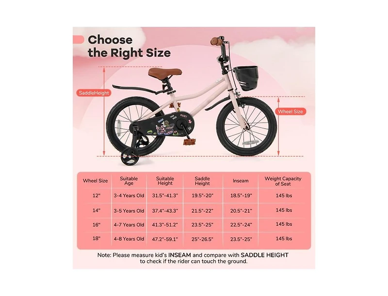 Hongge Kids Bike with Basket and Adjustable Handlebar