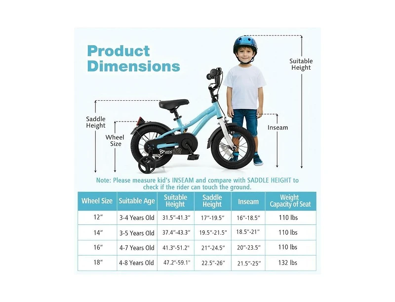 Hongge Kids Bike for 3-4 Years Old with Training Wheels