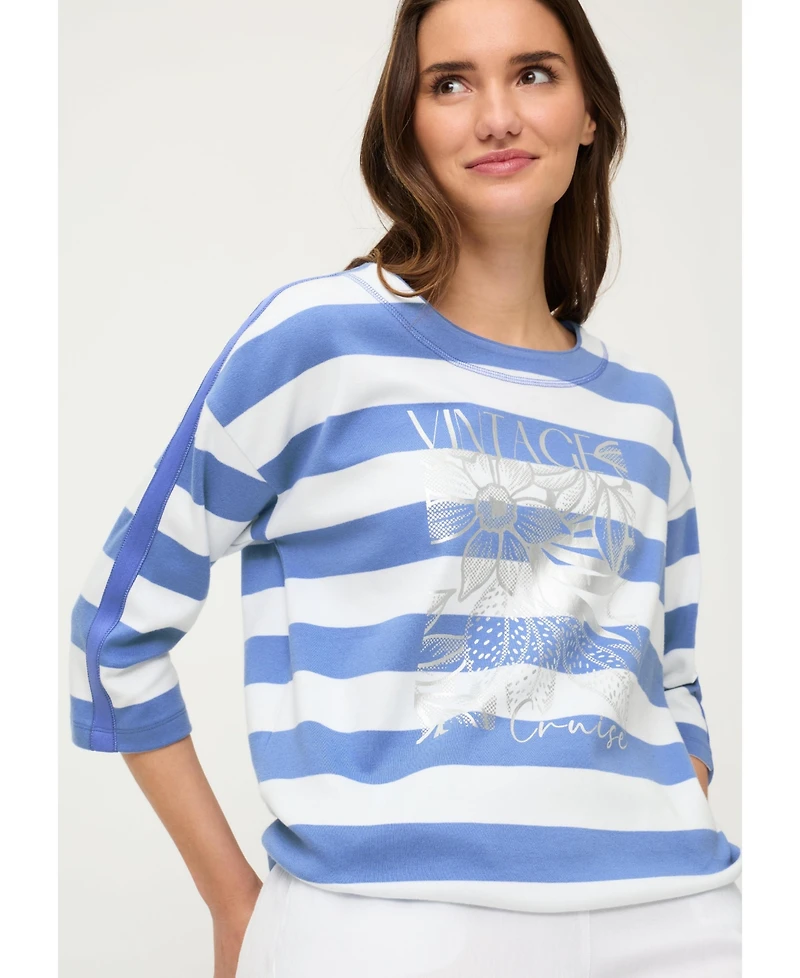 Olsen Women's Stripe and Placement Print Jersey Top