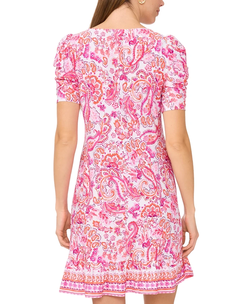 Msk Women's Puff Sleeve Dress with Flounce Hem