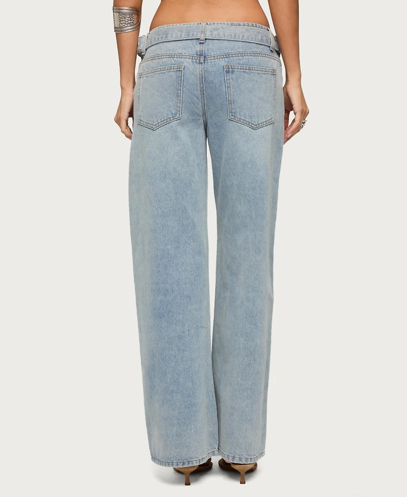 Edikted Women's Buckled Low Rise Baggy Jeans