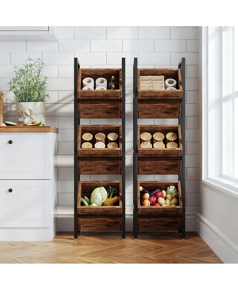 Yigii 3-Tier Basket Stand Wooden Storage shelf Kitchen Bathroom Organizer