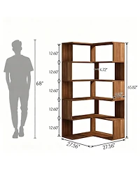 Yigii 6-Tier L-Shaped Corner Bookshelf 66" Tall Wooden Freestanding Open Shelf