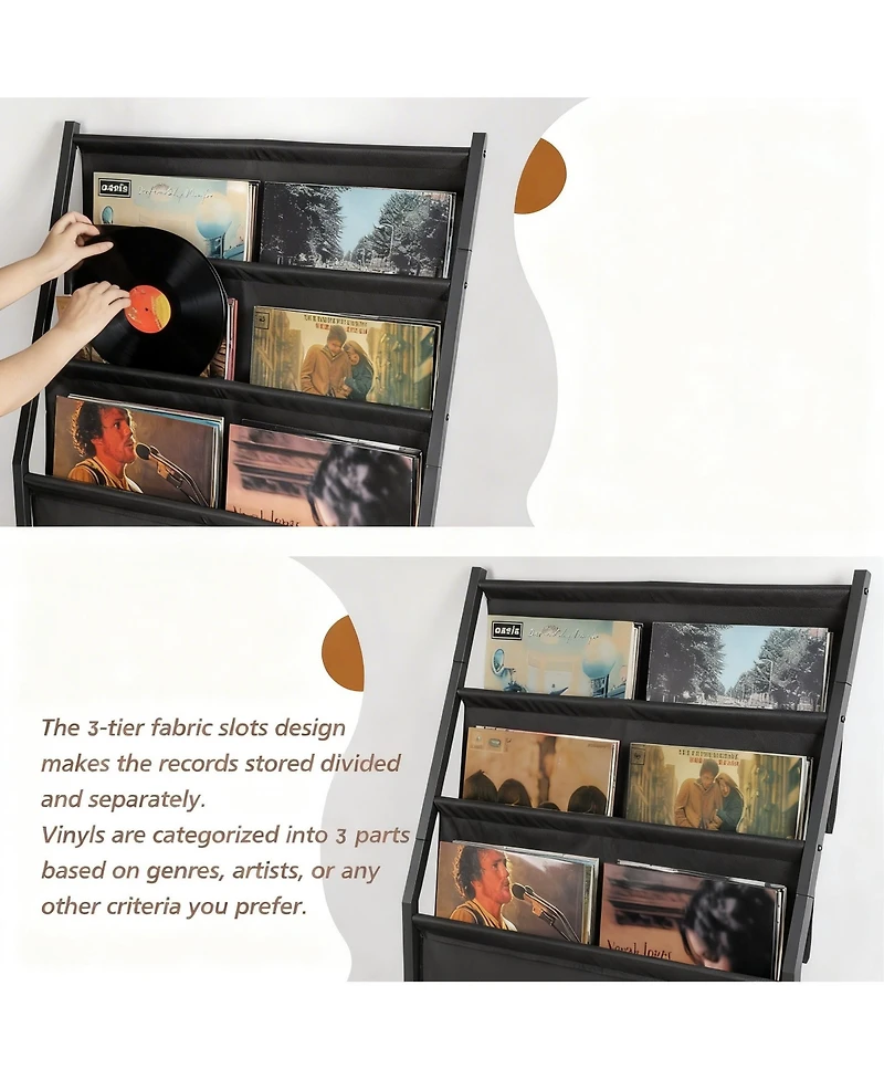 Yigii 3-Tier Display Shelf Holds 200 LPs Movable Organizer Rack Cabinet