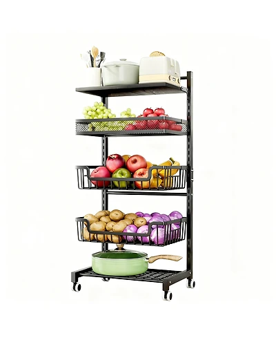 Yigii Fruit Basket Kitchen Cart 5 Tier Adjustable Vegetable Storage shelve