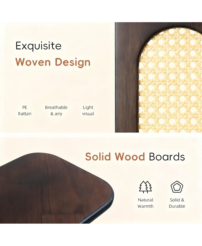 Yigii Rubber Wood Corner Shelf 4-Tier Bookshelf with Drawer Rattan Display Stand