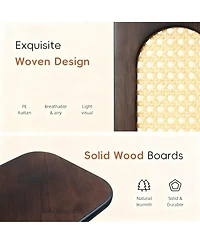 Yigii Rubber Wood Corner Shelf 4-Tier Bookshelf with Drawer Rattan Display Stand