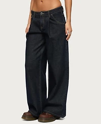 Edikted Women's Pleated Low Rise Wide Leg Jeans