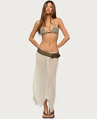 Edikted Women's Isla Handkerchief Sheer Knit Midi Skirt