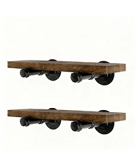 Yigii Wall Mounted Floating Shelves Industrial Pipe Brackets Rustic Wood