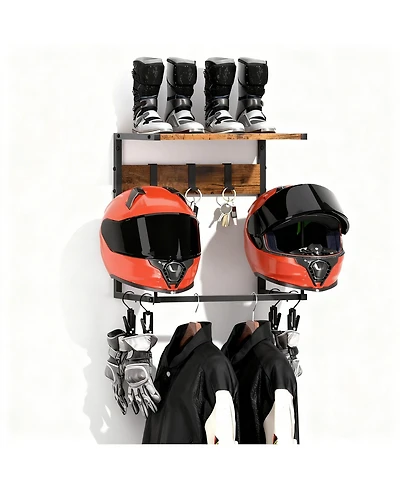 Yigii Helmet Wall Mount shelf Hat Stand Display Gear Storage Organizer Metal Wood