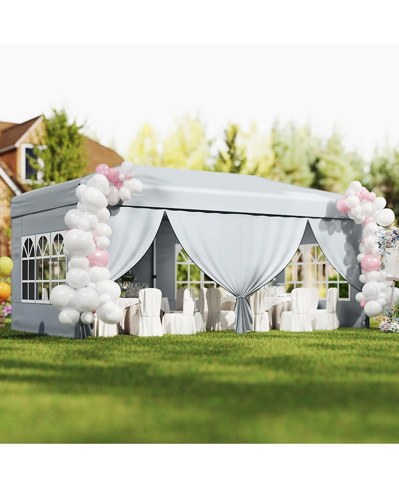 Gymax 10 X 20 Ft Pop up Canopy Tent w/ 6 Sidewalls Wheeled Bag Sandbags Stakes