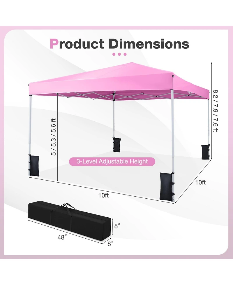 Gymax 10 x Ft Pop up Canopy Tent w/Carrying Bag 4 Sandbags 8 Stakes Wind Ropes