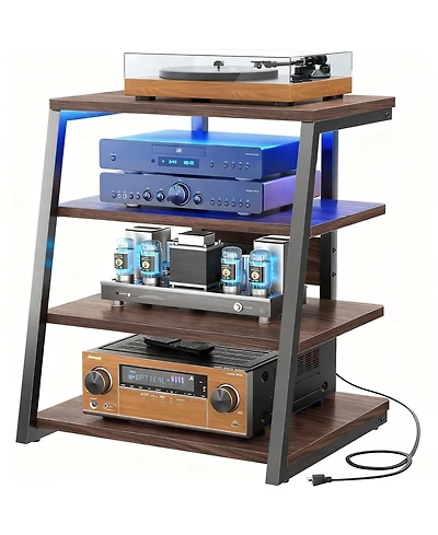 Yigii Av Media Stand with Led Lights Adjustable Shelves Audio Tower