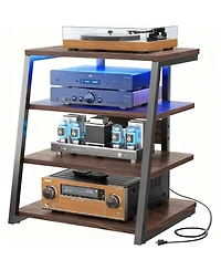 Yigii Av Media Stand with Led Lights Adjustable Shelves Audio Tower