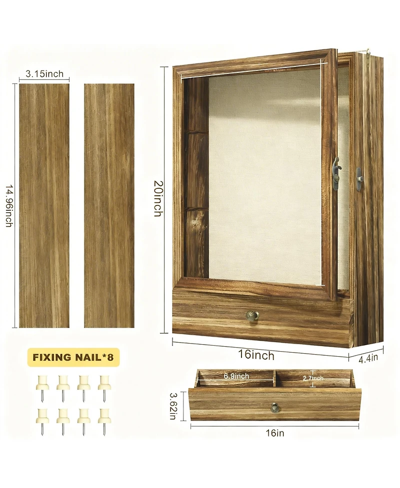 Yigii Wood Shadow Box with Shelves Drawer Display Case