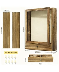 Yigii Wood Shadow Box with Shelves Drawer Display Case