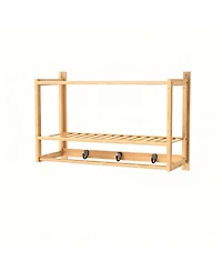 Yigii Bamboo Wall Shelf With Towel Bar Ventilated Storage Rack