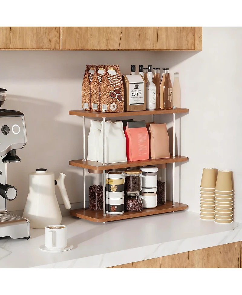 Yigii 3-Tier Adjustable Wood Iron Vanity Storage Shelf Kitchen