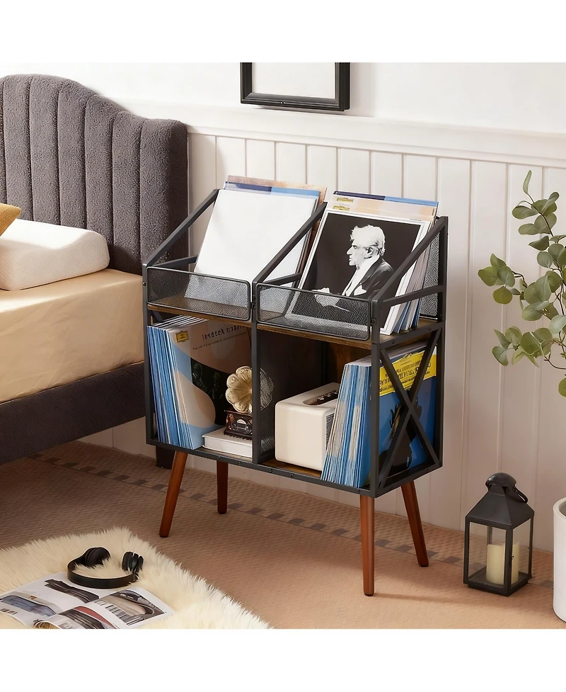 Yigii Vinyl Record Storage Holder shelf 250 Lp Wooden Display Table