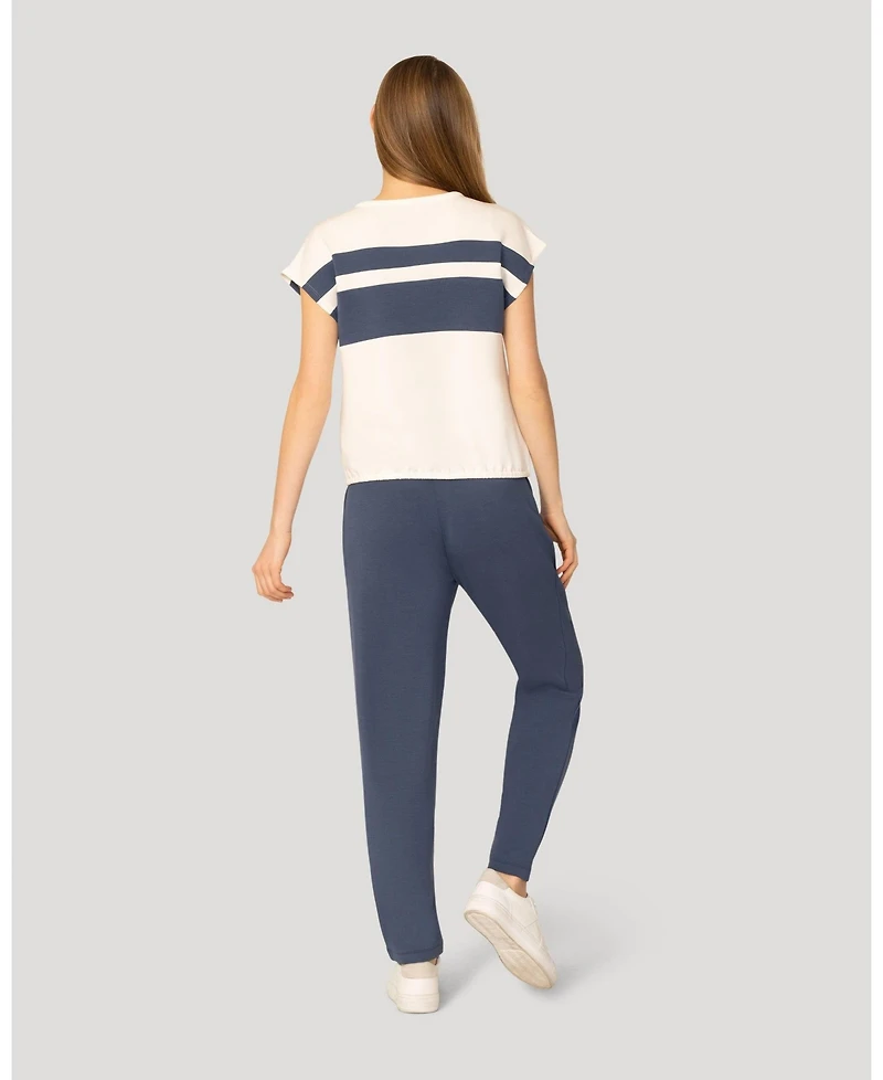 Cable & Gauge Women's Stripe Drawstring Top and Jogger Set