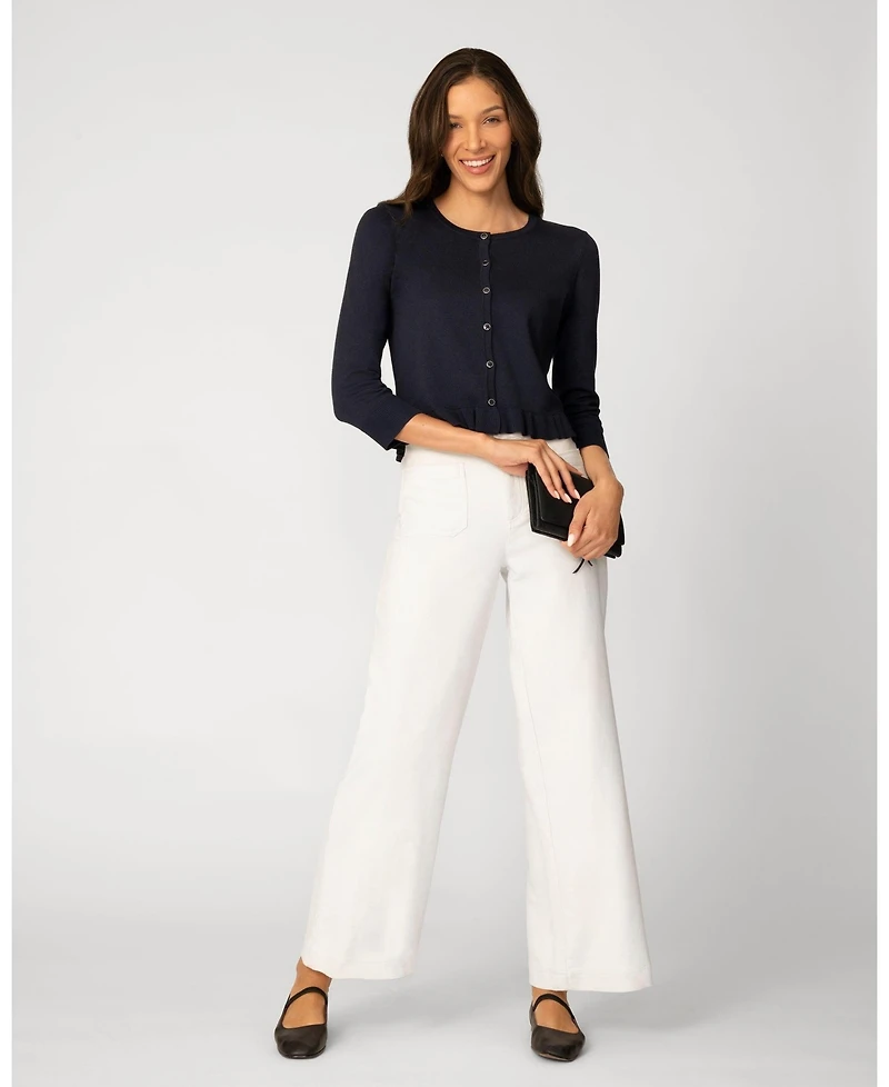 Cable & Gauge Women's Ruffle Hem Button Cardigan