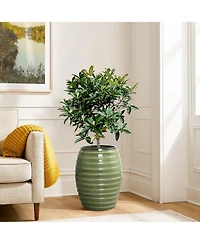 LuxenHome 17.7" Tall Ceramic Planter Pot for Indoor Outdoor Plants with Ribbed Texture, Large Garden Plant Pots with Drainage Hole, Green