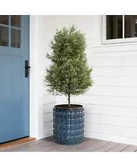 LuxenHome 14" Tall Ceramic Planter Pot for Indoor Outdoor Plants with Geometric Texture, Large Garden Plant Pots with Drainage Hole