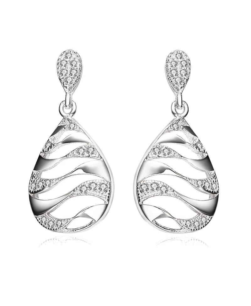 Unique Sterling Silver Clear Round Cubic Zirconia Drop Earrings