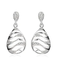 Unique Sterling Silver Clear Round Cubic Zirconia Drop Earrings