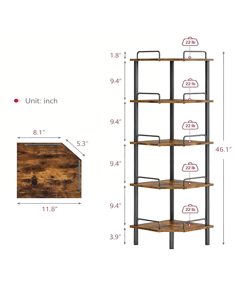 Yigii Corner Shelf Stand Industrial Metal Storage Rack for Home Office