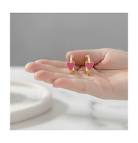 GiGiGirl 14k Yellow Gold Plated with Cubic Zirconia Pink Enamel Slim Hoop Earrings for Kids