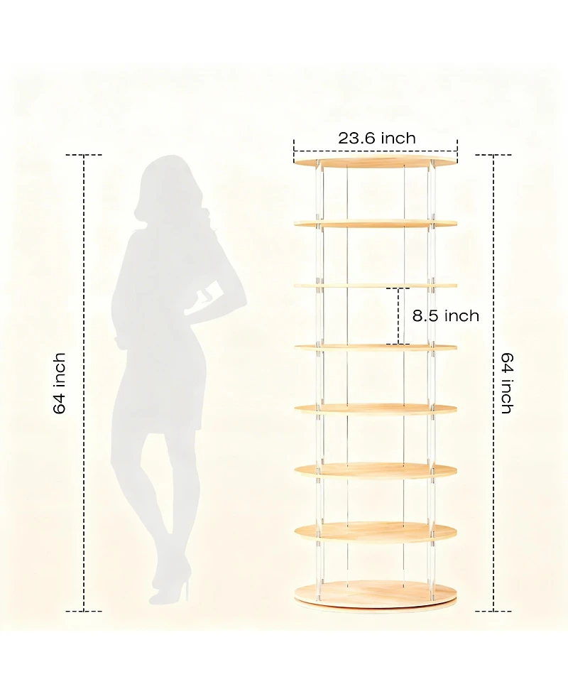 Yigii 7-Tier Rotating Shoe shelf 360 degree Spinning Tower Wood Acrylic Organizer