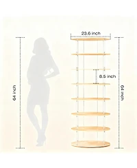 Yigii 7-Tier Rotating Shoe shelf 360 degree Spinning Tower Wood Acrylic Organizer