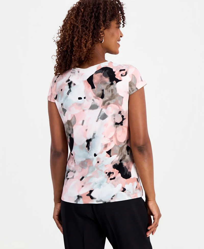 Kasper Women's Blurred Floral Cowlneck Top