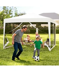 Gymax 10 Ft x 10 Ft Pop-Up Canopy Tent w/ Mesh Netting Carry Bag 8 Stakes and 4 Ropes Outdoor