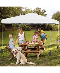 Gymax 10 X 10 Ft Pop up Canopy Tent w/ 1 Sidewall Wheeled Bag 8 Stakes