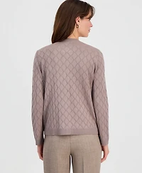 Kasper Petite Diamond-Stitch Crewneck Cardigan