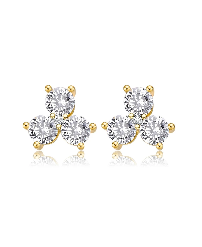 Sterling Silver with Round Cubic Zirconia Clover Stud Earrings