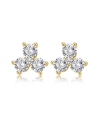 Sterling Silver with Round Cubic Zirconia Clover Stud Earrings