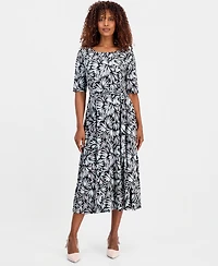 Kasper Women's Printed Elbow-Sleeve Fit & Flare Dress
