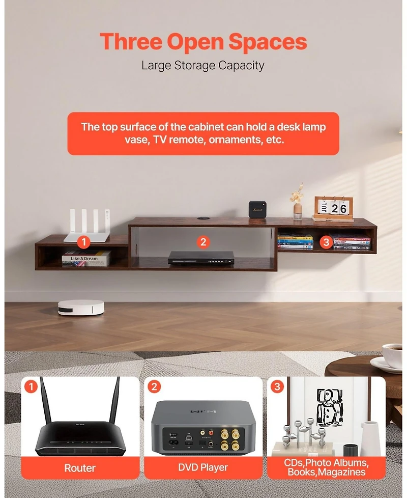 Gouun Floating Tv Stand with Power Outlets and Storage