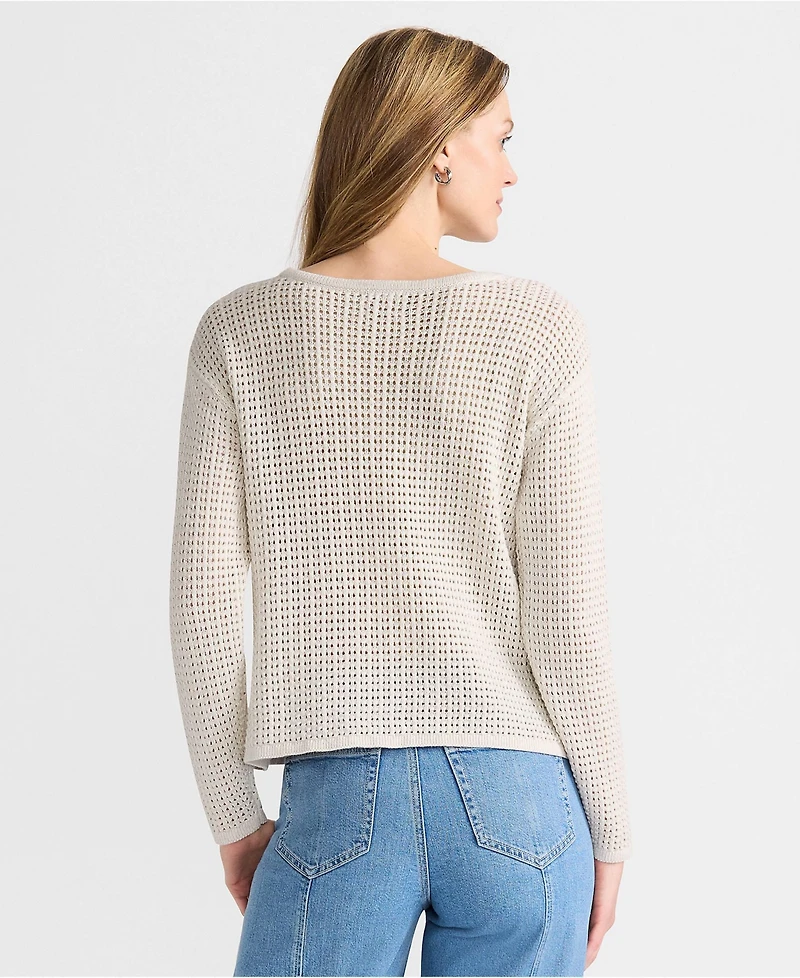 Lands' End Women's Cotton Viscose Mesh Jacquard Crew Neck Sweater