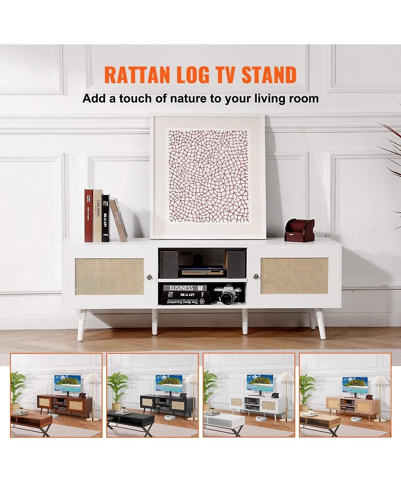 Gouun Rattan Tv Stand for TVs with Power Outlets