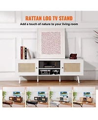 Gouun Rattan Tv Stand for TVs with Power Outlets